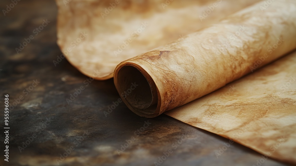 Poster a close up of a parchment scroll with a natural, textured surface and subtle variations in color, ev