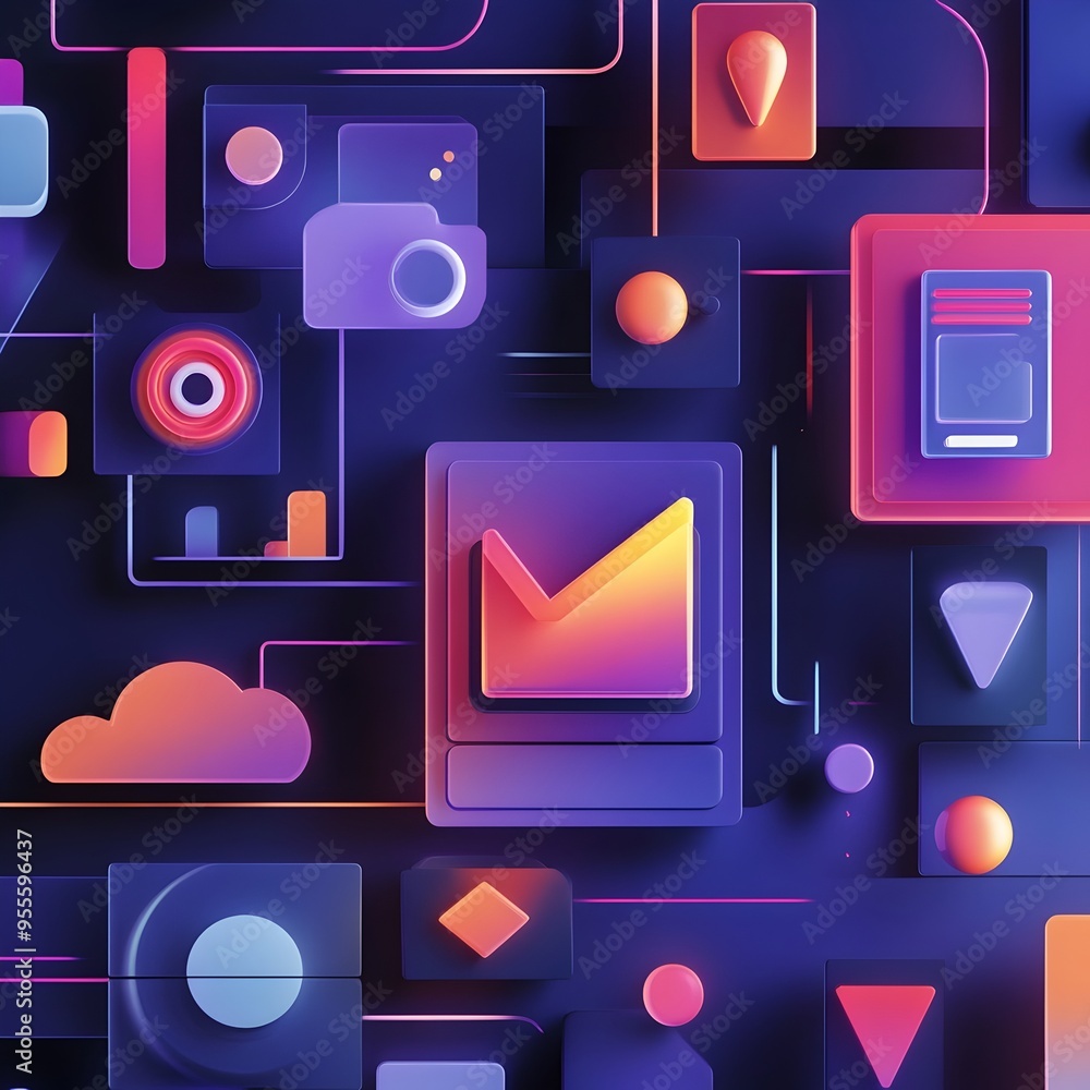 Poster mesmerizing animated svg icons emerging from digital canvas in elegant motion