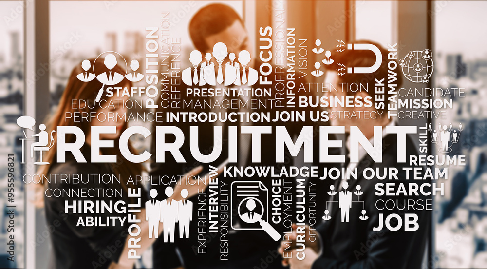 Poster human resources recruitment and people networking concept. modern graphic interface showing professi