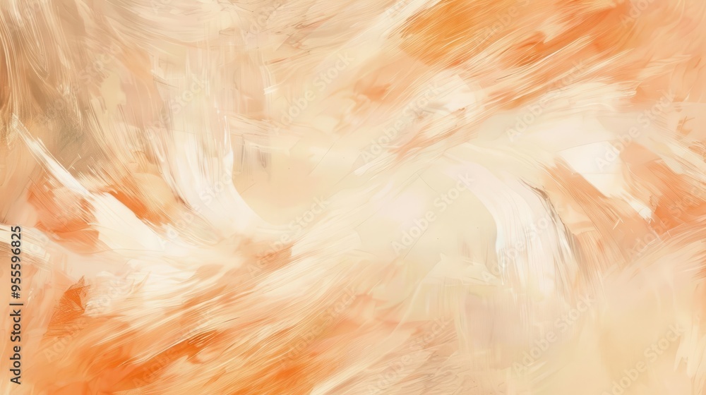 Poster ethereal brushstrokes swirl in soft peach hues creating a dreamy abstract background textured paint 