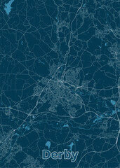 Derby, United Kingdom artistic blueprint map poster