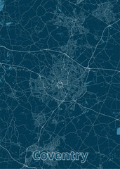 Coventry, UK artistic blueprint map poster