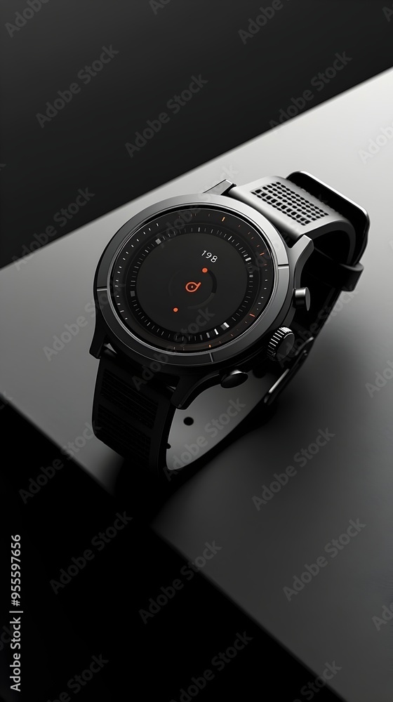 Poster sleek smartwatch with visually striking mobile website and advanced biometric tracking
