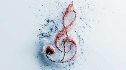 A dynamic image featuring a musical note disintegrating into a burst of vibrant colors, symbolizing...