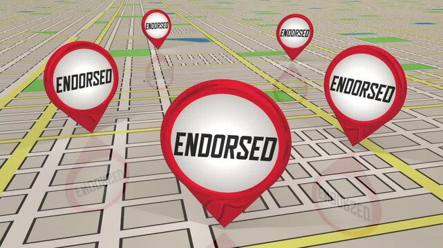 Endorsed Review Rating Recommendation Location Map Pins Vote Election Candidate 3d Animation