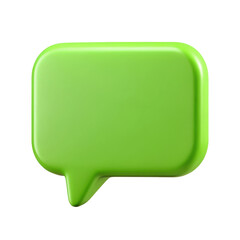 Green 3D speech bubble icon with a minimalist design, representing communication or messaging concepts. Isolated on transparent background, png.