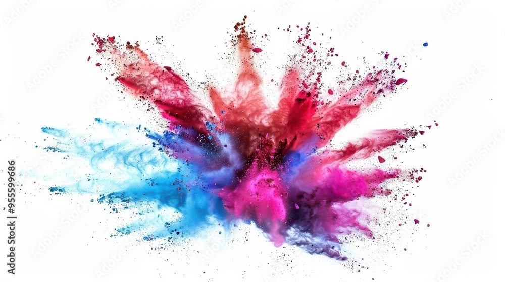 Poster explosive burst of vivid powder colors against a stark white background freezeframe capture of pigme