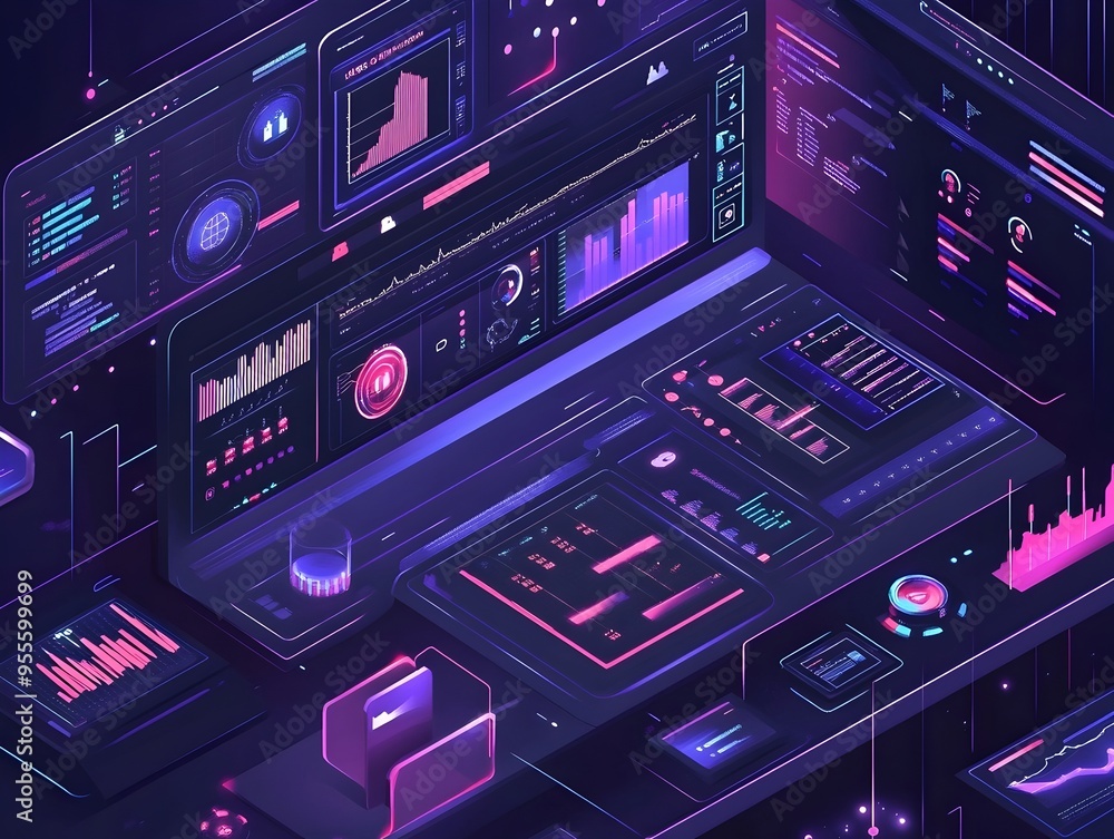 Aufkleber immersive isometric of a digital control center for website optimization