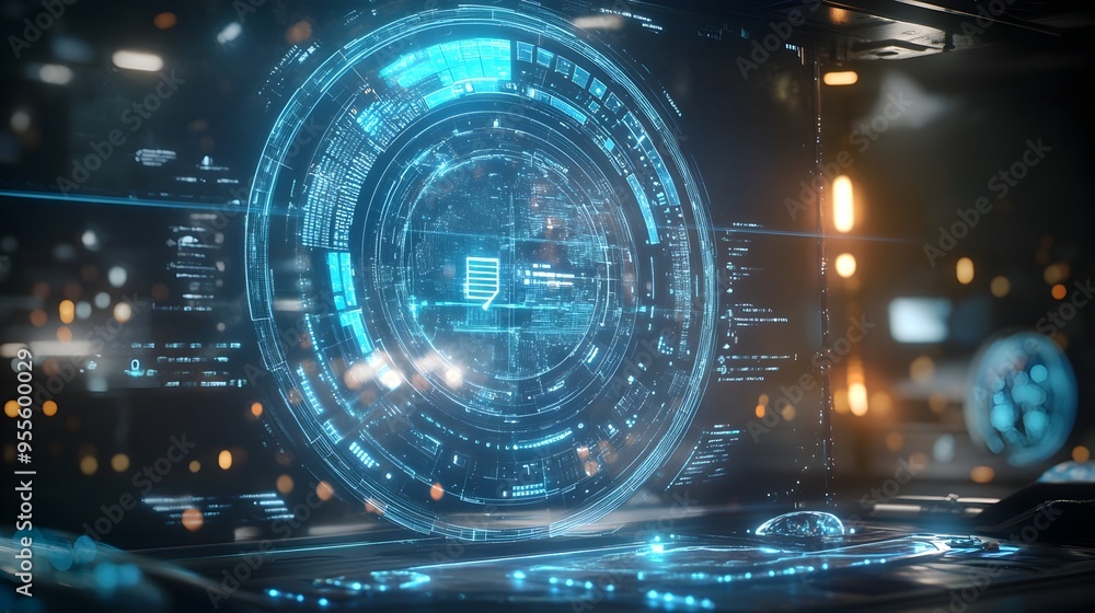 Poster futuristic holographic interface for cutting edge website optimization software