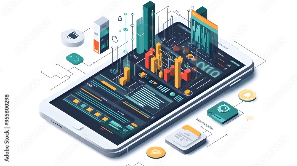 Poster detailed technical of a smartphone screen showcasing a website optimization suite