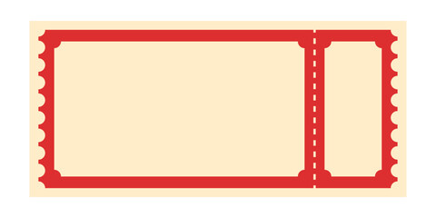 Vintage ticket. Red vector ticket illustration. Empty, blank theater, festival, circus, concert, event, movie, party, raffle ticket design template. No text. Vector old school, retro admit one ticket.