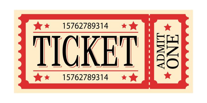 Vintage ticket. Vector ticket illustration. Theater, festival, circus, concert, event, movie, party, raffle ticket design template. Vector old school, retro admit one ticket.