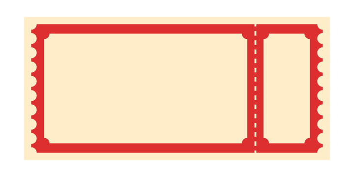 Vintage ticket. Red vector ticket illustration. Empty, blank theater, festival, circus, concert, event, movie, party, raffle ticket design template. No text. Vector old school, retro admit one ticket.