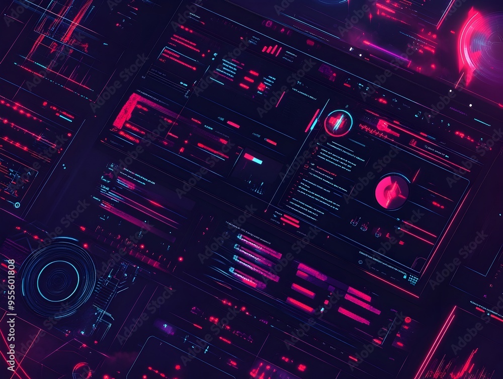 Poster Dystopian Holographic Interface With Striking Geometric Patterns For Cutting Edge Web Design