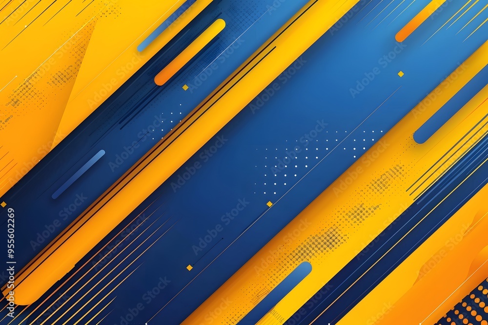 Poster vibrant blue and yellow abstract background with dynamic lines and shapes
