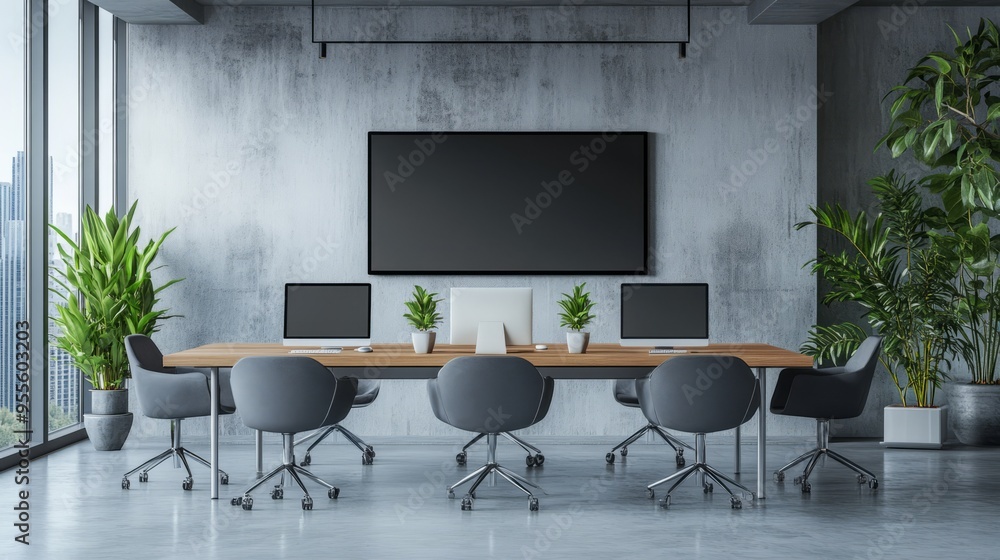 Poster modern video conferencing setup with high-definition camera