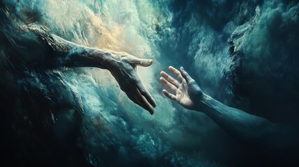 Hand of God reaches hand of man