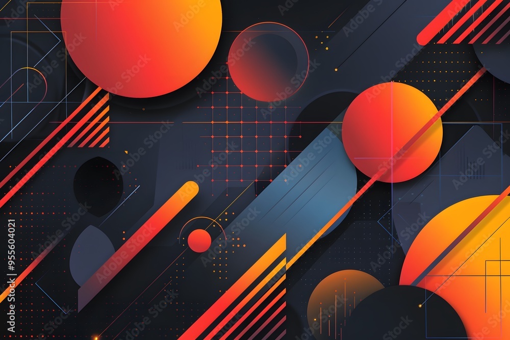 Poster vibrant geometric abstraction with bold colors and dynamic shapes