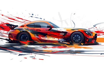 Dynamic Art of a Racing Car in Motion with Vibrant Colors