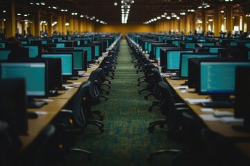 Rows of Computers in a Large Empty Room
