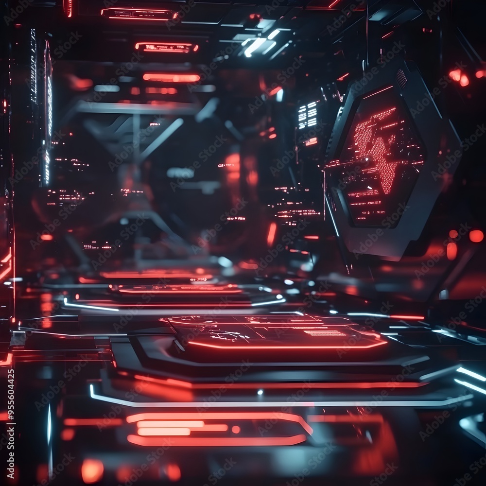 Poster sleek futuristic 3d web components floating in virtual space with innovative holographic interface