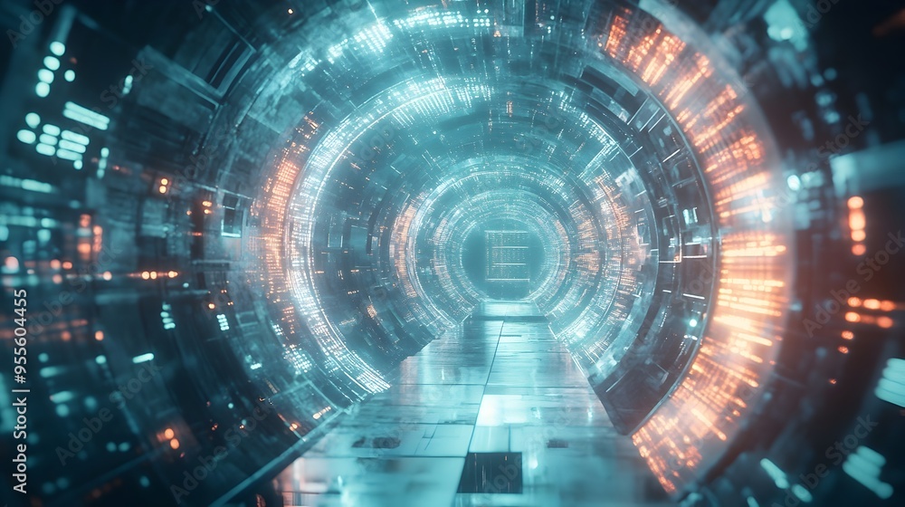 Poster innovative web design concept with suspended 3d components and holographic visualizations