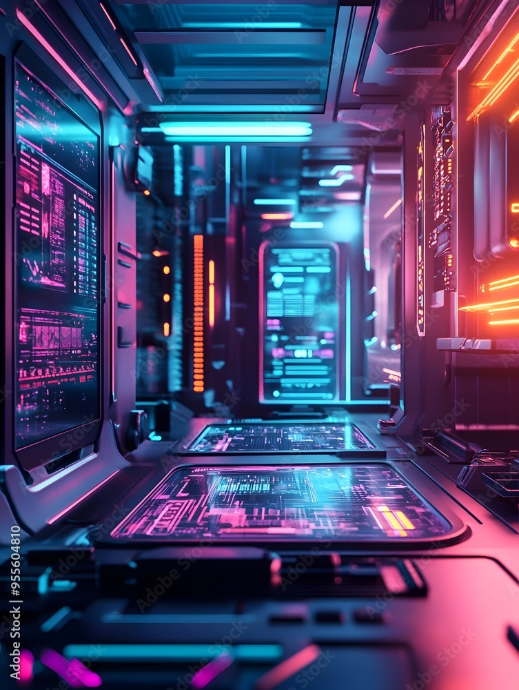 Poster innovative futuristic ui elements floating in serene virtual environment