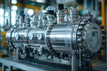 Obraz premium Stainless Steel Industrial Reactor with Multiple Attachments