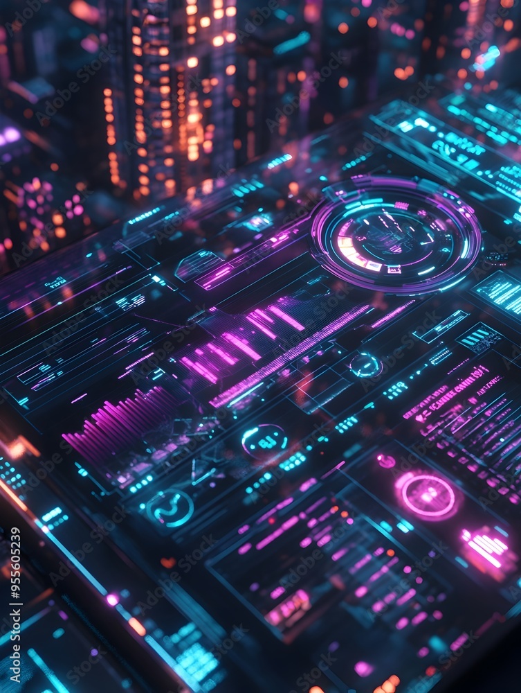 Aufkleber vibrant 3d holographic web interface with futuristic data visualization
