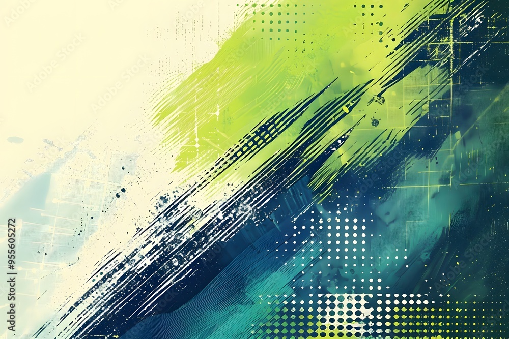 Poster vibrant abstract art with dynamic brush strokes and dots