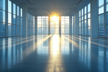 Sunbeams Streaming Through Windows of an Empty Office Space