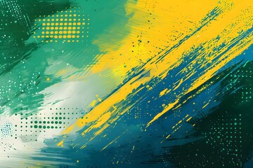Vibrant Abstract Art with Green, Yellow, and Blue Brush Strokes