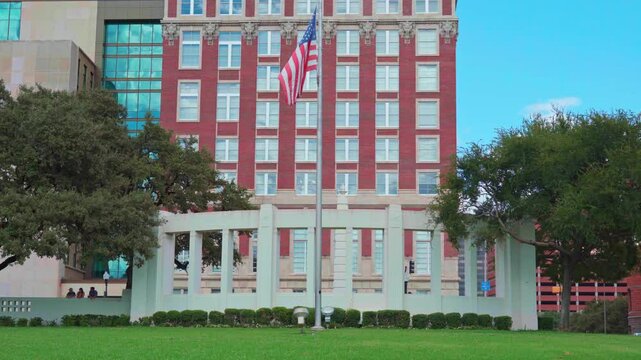 Dealey Plaza Park in Dallas Texas with US Flag