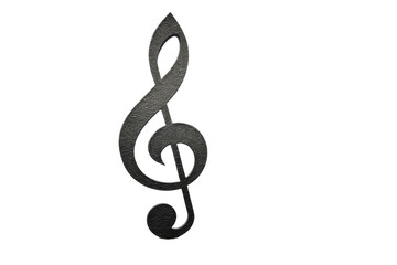 Fototapeta premium High-resolution stock photo of a musical note in full body, sharp isolation against a pure white backdrop, gracefully curving with detailed texture, casting a soft shadow, perfect for overlay