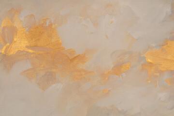 Art Oil and Acrylic brushstroke smear blot painting wall. Abstract texture gold, beige, white...