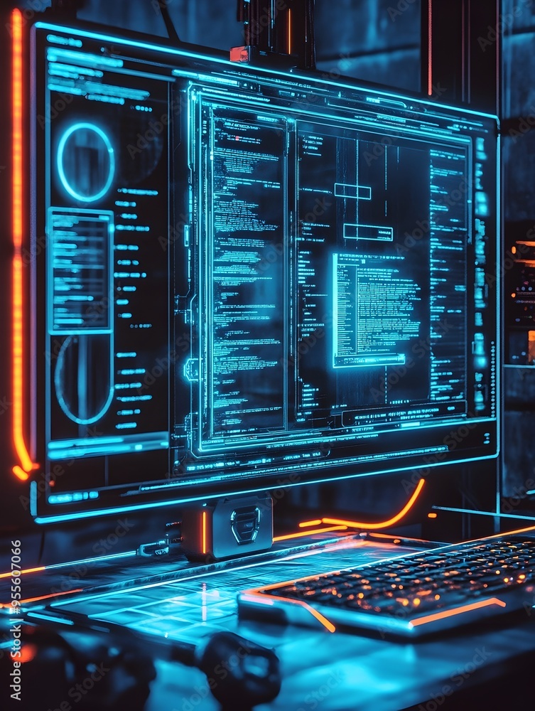 Poster futuristic website design by intelligence with holographic display and aesthetics
