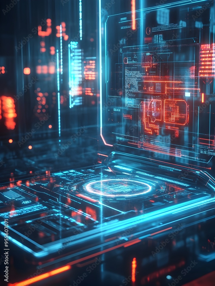 Poster futuristic ai powered website creation on holographic display with aesthetics