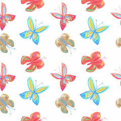 seamless vector pattern with colorful butterflies on white background 