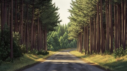 Fototapeta premium Pine Forest And Road