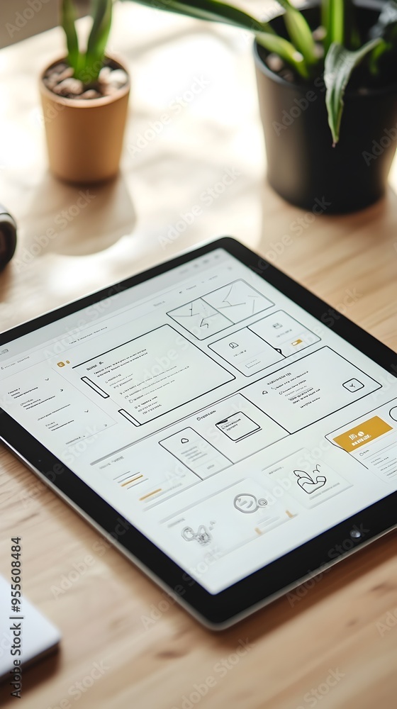 Aufkleber minimalist digital sketch of modern website layout on tablet interface