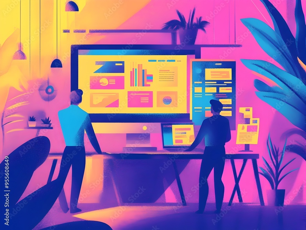 Poster stylized digital of website design workflow and creative ideation process