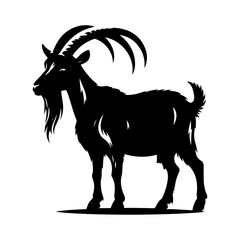 Goat silhouette, vector black color silhouette solid white background