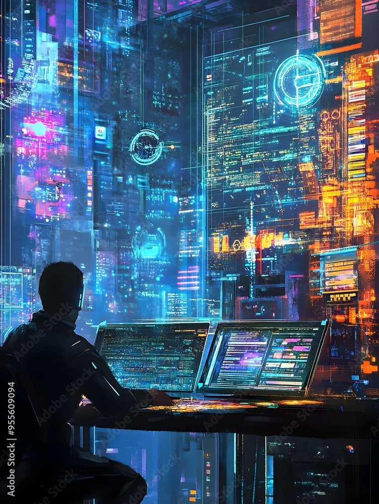 Aufkleber futuristic digital painting of a comprehensive website design lifecycle encompassing user