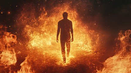 Fototapeta premium person walking of fire