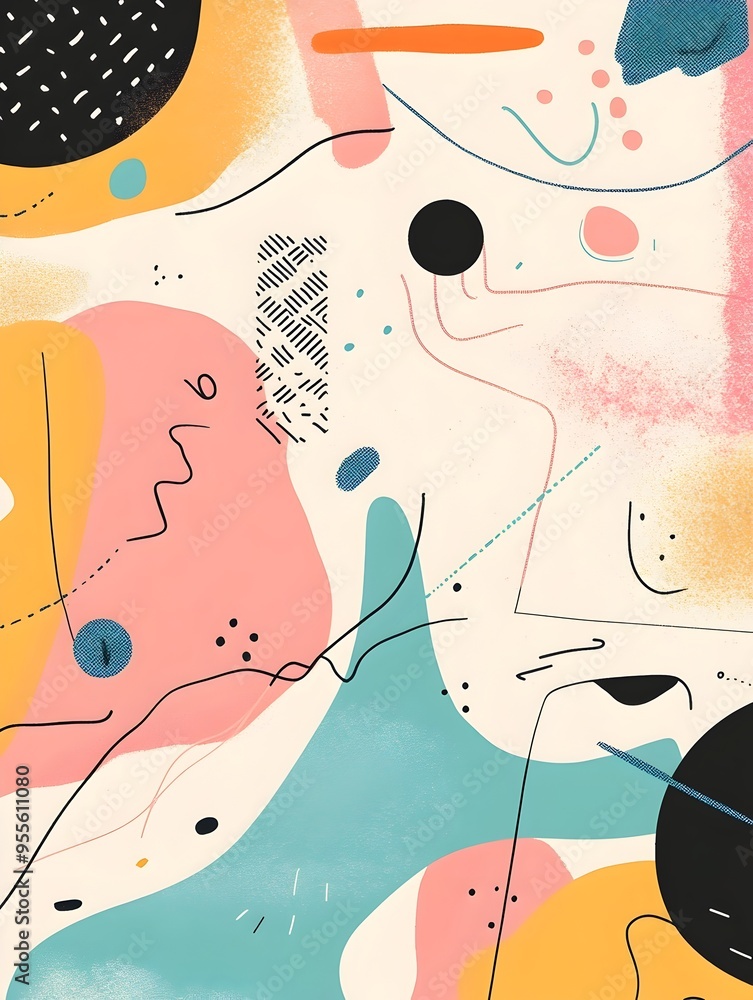 Poster whimsical animated website loading screen with playful hand drawn and pastel color scheme