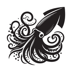 High-Quality Squid Silhouette Vector Graphics for Instant Download