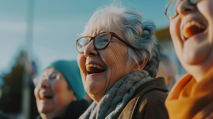 A group of seniors share laughter and warmth during a cheerful gathering outdoors - Powered by Adobe