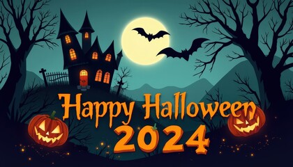 Happy Halloween 2024 - Haunted House and Bats