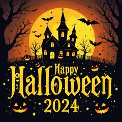 Happy Halloween 2024 with Haunted House and Full Moon