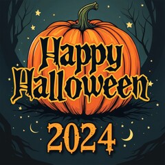 Happy Halloween 2024 with Pumpkin and Stars